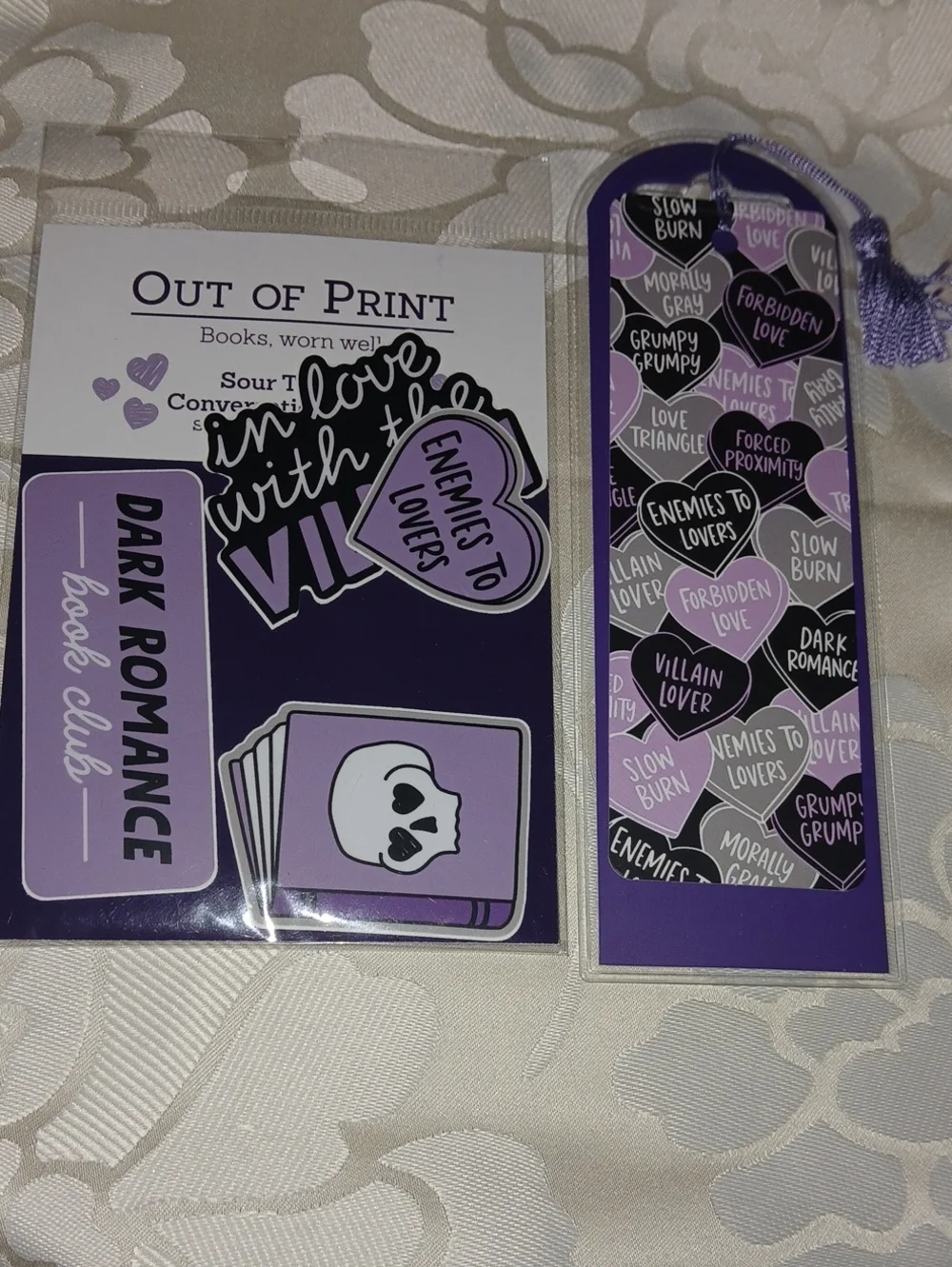 Out of Print Purple and Black Dark Romance  Sticker and Bookmark Set